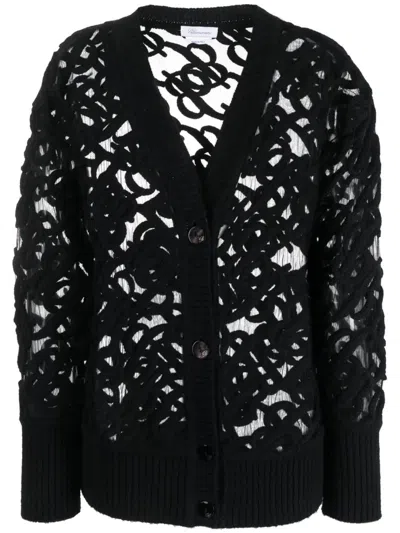 Shop Blumarine Cardigan Sweater With Logo Clothing In Black