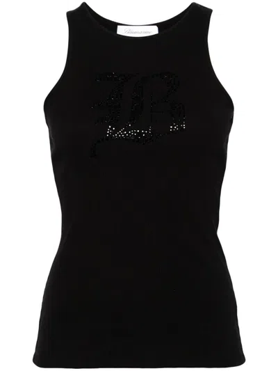 Shop Blumarine Ribbed Tank Top With Logo Clothing In Black