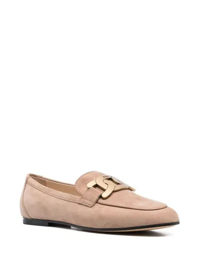 Shop Tod's Kate Suede Loafer Shoes In Nude & Neutrals