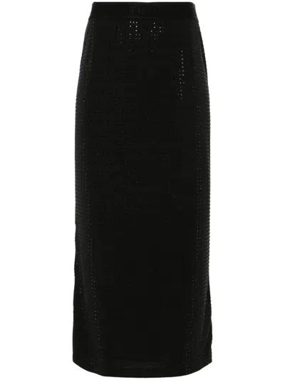 Versace Jeans Couture Black Midi Skirt With Logo Waistband In Black