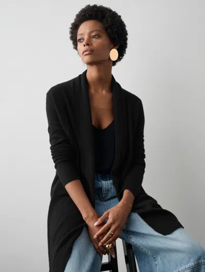 White + Warren Essential Cashmere Trapeze Cardigan Sweater In Black In Black
