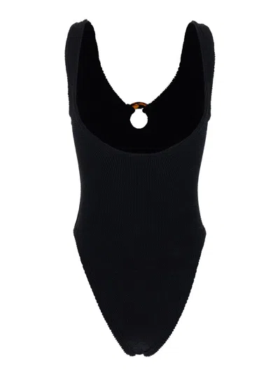 Shop Hunza G 'celine' Black One-piece Swimsuit With Ring Detail In Stretch Polyamide Woman