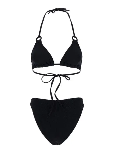 Shop Hunza G 'eva' Black Bikini With Ring Details In Ribbed Stretch Polyamide Woman