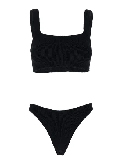 Shop Hunza G 'xandra' Black Bikini With Fixed Straps In Ribbed Stretch Polyamide Woman