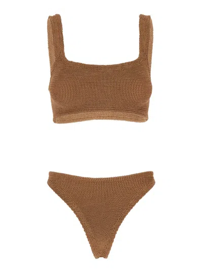 Shop Hunza G 'xandra' Brown Bikini With Fixed Straps In Ribbed Stretch Polyamide Woman
