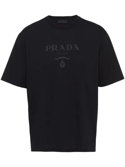 Shop Prada Raised-logo Cotton T-shirt In Nero