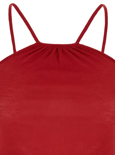 Shop Rick Owens 'skorpio' Red Tank Top With Halterneck In Ribbed Silk Blend Woman