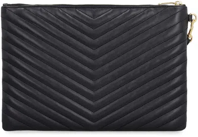 Shop Saint Laurent Leather Tablet Pouch In Black
