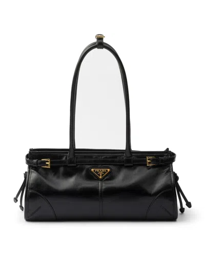 Prada Bonnie Medium Naplak Patent Leather Handbag In Black