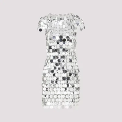 Shop Rabanne Silver Iconic Round Sequin Polyester Mini Dress In Metallic