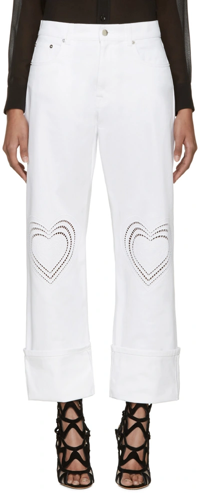 Christopher Kane Heart-embroidered Straight High-rise Jeans In White