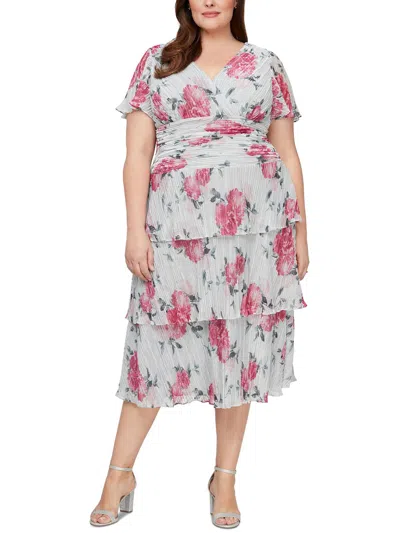 Shop Slny Plus Womens Metallic Floral Midi Dress In Multi
