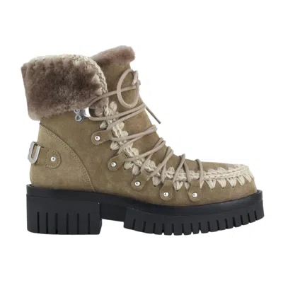 Shop Mou Women's Eskimo Combat Lace Up Boots In Elephant Grey In Green