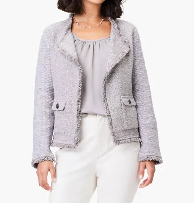 Shop Nic + Zoe Fringe Mix Knit Pocket Jacket In French Linen In Grey