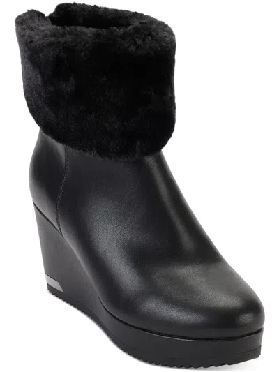 Shop Dkny Nadra Womens Faux Leather Wedge Boots In Black
