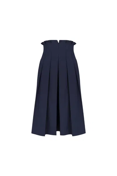 Shop Monica Nera Charlotte Midi Pleated Skirt In Navy In Blue