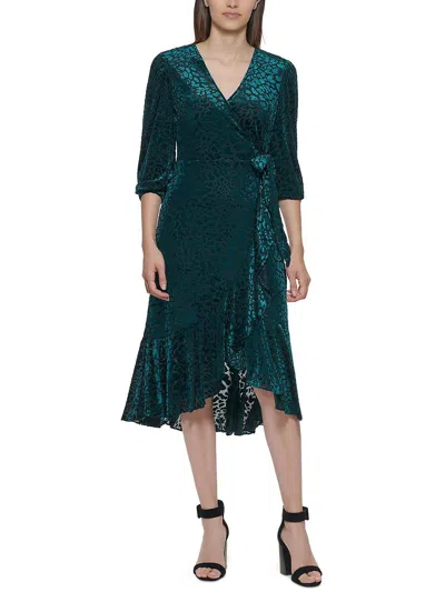 Shop Calvin Klein Womens Burnout Velvet Wrap Dress In Green