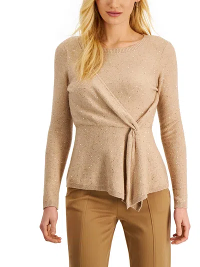 Shop Donna Karan Womens Metallic Knit Pullover Sweater In Beige