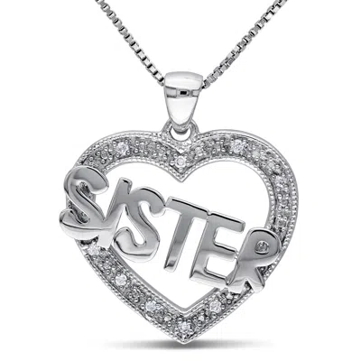 Mimi & Max Diamond Heart "sister" Necklace In Sterling Silver In Silver