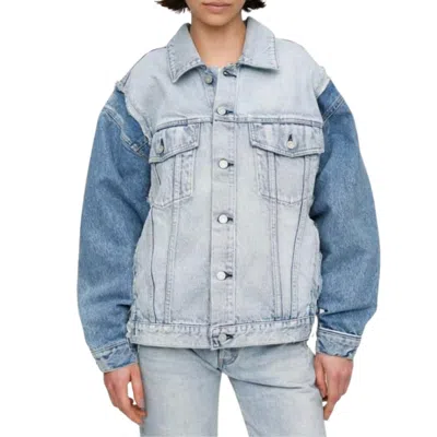 Shop Moussy Remake Trucker Jacket In Medium Wash In Blue