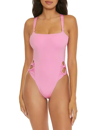Shop Becca Womens Solid Nylon One-piece Swimsuit In Pink