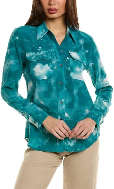Shop Equipment Slim Silk Signature Shirt In Spring Teal Blue And Metal