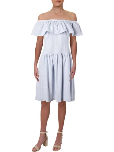 Shop Lauren Ralph Lauren Bambino Womens Off-the-shoulder Striped Casual Dress In Grey