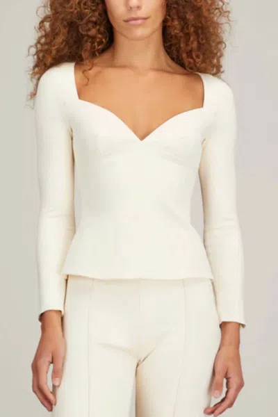 Shop Rosetta Getty Long Sleeve Sweetheart Top In Parchment In White