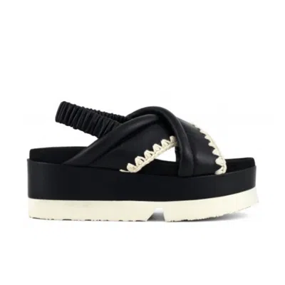 Shop Mou Japanese Criss-cross Platform Sandal In Black/ivory