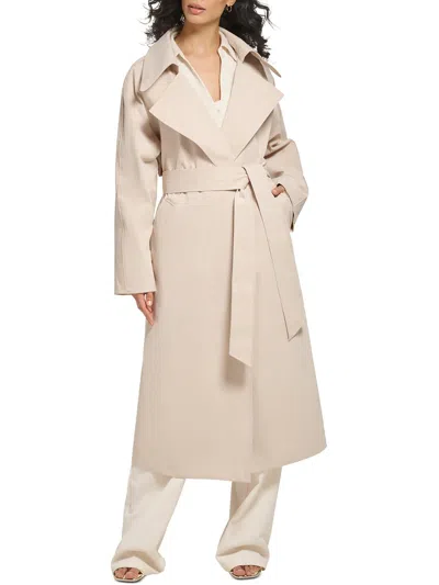 Shop Dkny Womens Oversized Polyester Long Coat In Beige