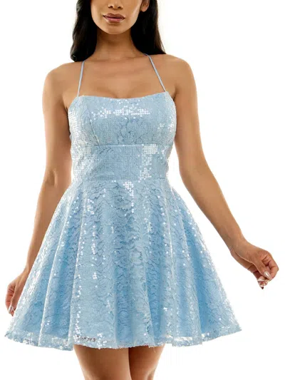 Shop B Darlin Juniors Womens Lace Fit & Flare Dress In Blue