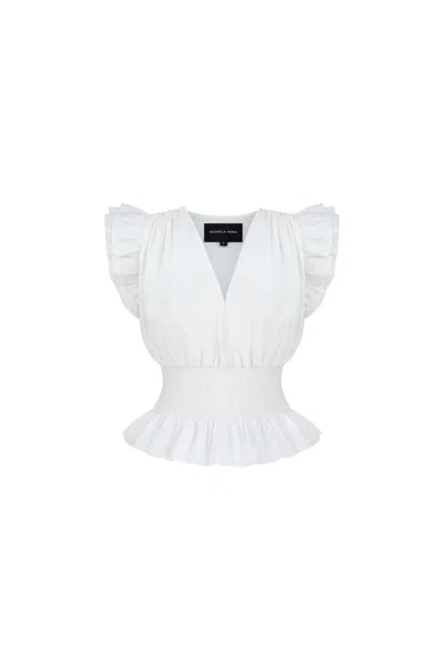 Shop Monica Nera Cathy Smocked Blouse In White