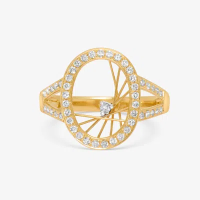 Shop Superoro 14k Yellow Gold, Diamond Oval Ring 62018 In Orange