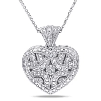 Mimi & Max Diamond Heart Locket Necklace In Sterling Silver In Silver