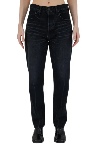 Shop Moussy Murrieta Wide Straight Jean In Black In Blue