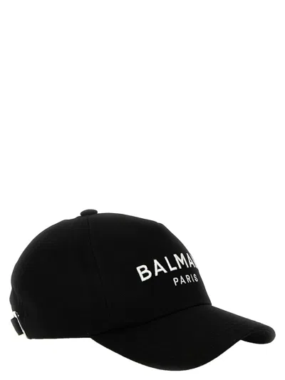 Shop Balmain Logo Embroidery Cap In White/black