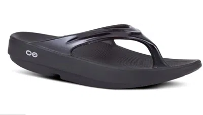 Shop Oofos Women's Oolala Thong Sandal In Black In Grey