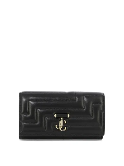Shop Jimmy Choo "avenue" Wallet With Pearl Strap In Black
