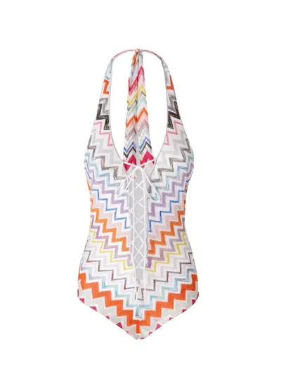 Shop Missoni One-piece Swimsuit In Zig Zag Viscose With Lurex In Multicolour