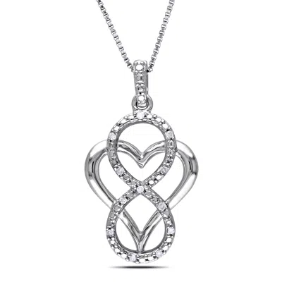 Mimi & Max Diamond Infinity Heart Necklace In Sterling Silver In Silver