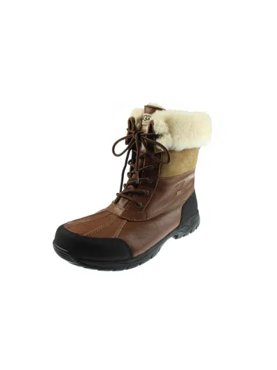 Shop Ugg Butte Mens Leather Sheepskin Winter Boots In Brown
