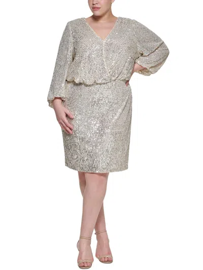 Shop Eliza J Plus Womens Sequined Polyester Sheath Dress In Beige