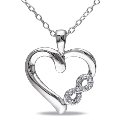 Mimi & Max Diamond Infinity Heart Necklace In Sterling Silver In Silver