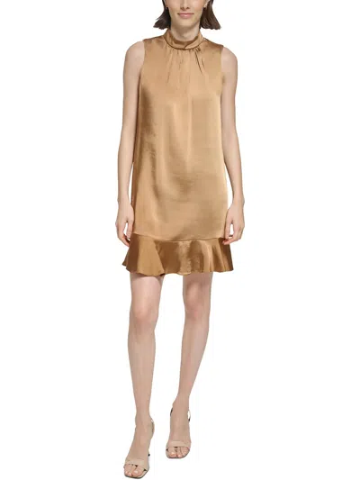 Shop Calvin Klein Womens Ruched Satin Shift Dress In Beige