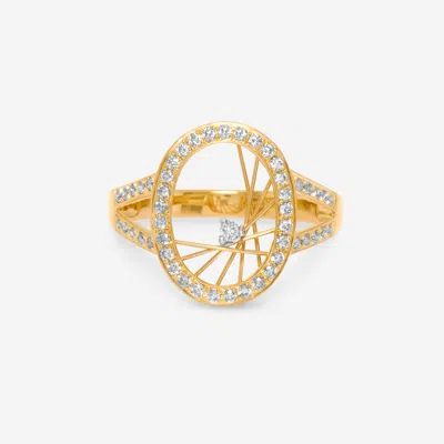 Shop Superoro 14k Yellow Gold, Diamond Oval Ring 60650 In Orange