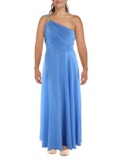 Shop Lauren Ralph Lauren Womens One Shoulder Long Evening Dress In Blue