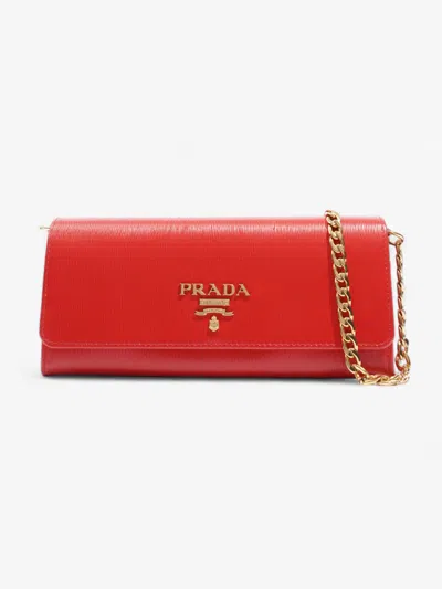 Shop Prada Vitello Long Wallet On Chain Leather In Red