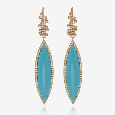 Shop Suzanne Kalan 18k Yellow Gold, Diamond And Turquoise Drop Earrings In Orange