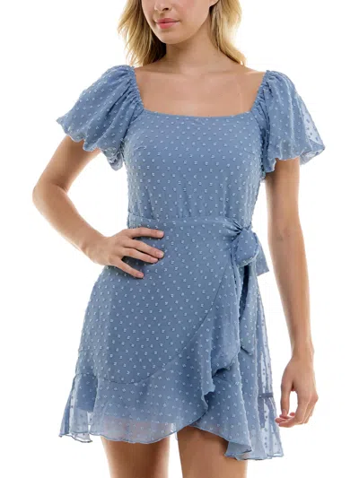 Shop Trixxi Juniors Womens Side Tie Swiss Dot Fit & Flare Dress In Blue