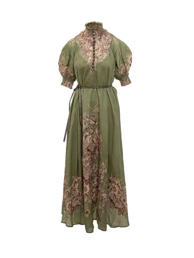 Shop Zimmermann Dress Ottie Swing Maxi Khaki Floral In Green